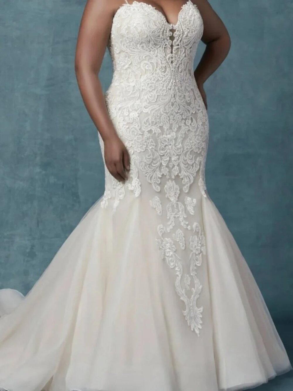 Maggie Sottero-Alistaire style 9MSO23AC, Ivory/blush Lace, Mermaid Wedding